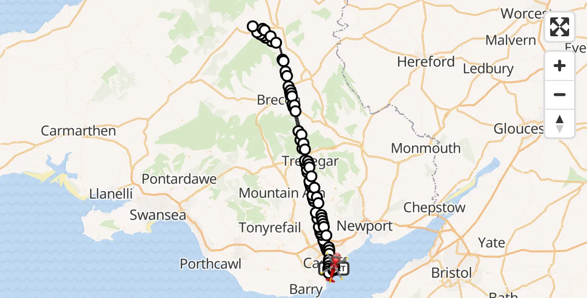 Flight route Air Ambulance Helicopter Cardiff Heliport - Cardiff Heliport, 12 July 2026, 14:17