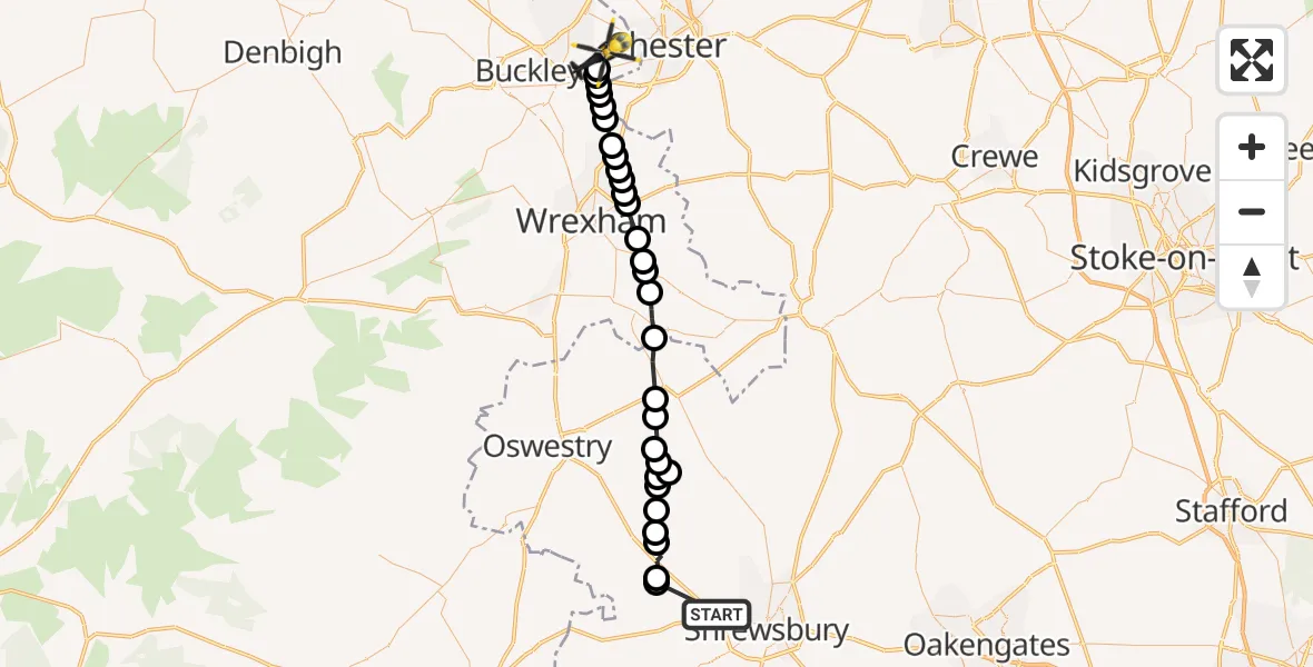 Flight route Police Helicopter Bicton - Broughton and Bretton, 12 July 2026, 14:18