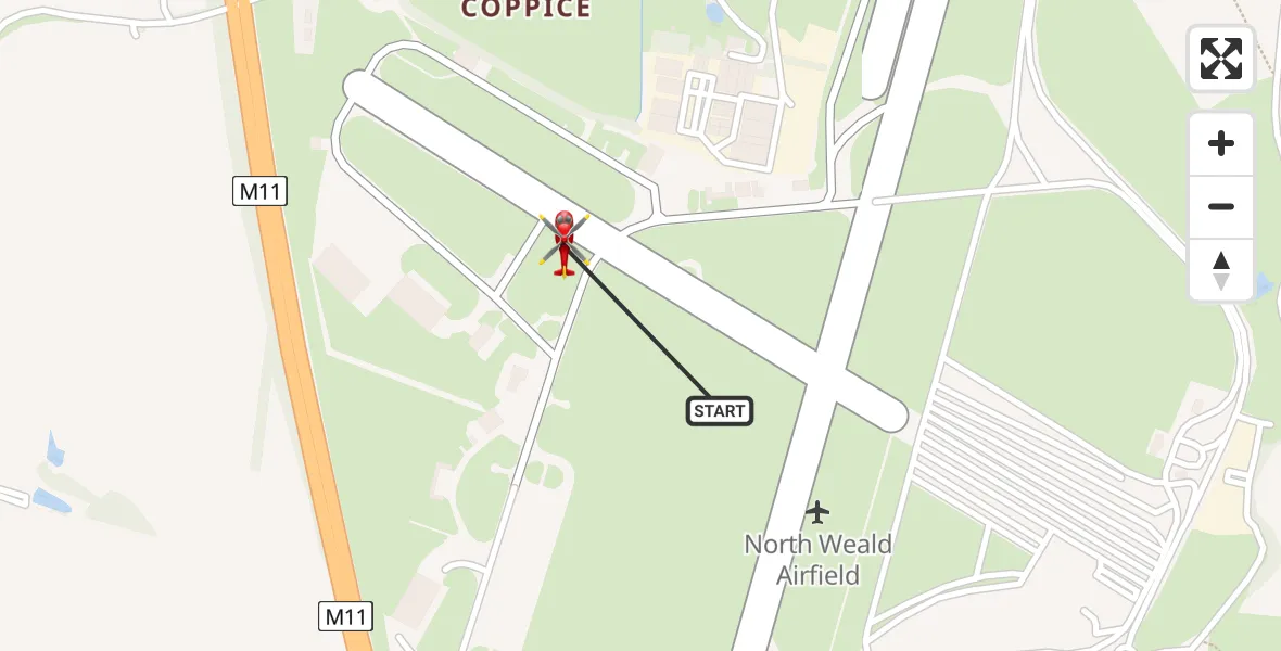 Flight route Air Ambulance Helicopter North Weald Airfield - North Weald Airfield, 12 July 2026, 14:23