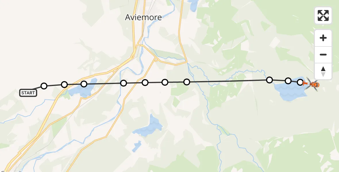 Flight route Coastguard Helicopter Kincraig - Aviemore, 12 July 2026, 14:29