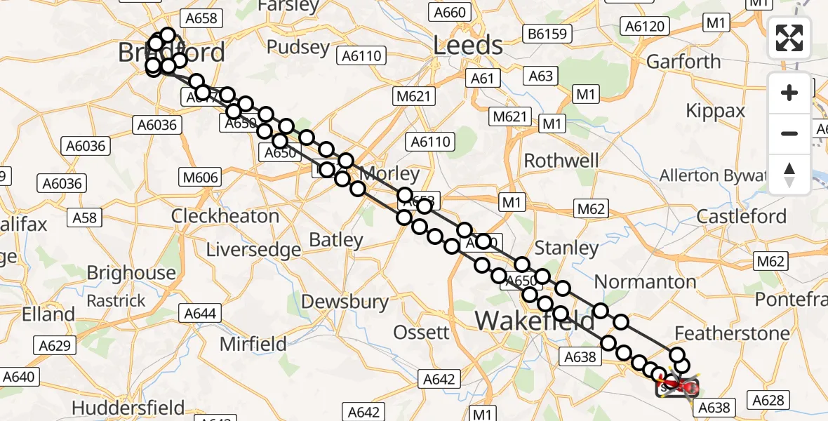 Flight route Air Ambulance Helicopter YAA Nostell Helicopter Port - YAA Nostell Helicopter Port, 12 July 2026, 14:29