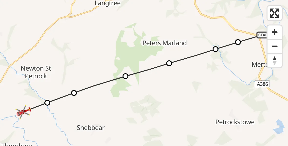Flight route Air Ambulance Helicopter Torridge - Torridge, 12 July 2026, 14:50