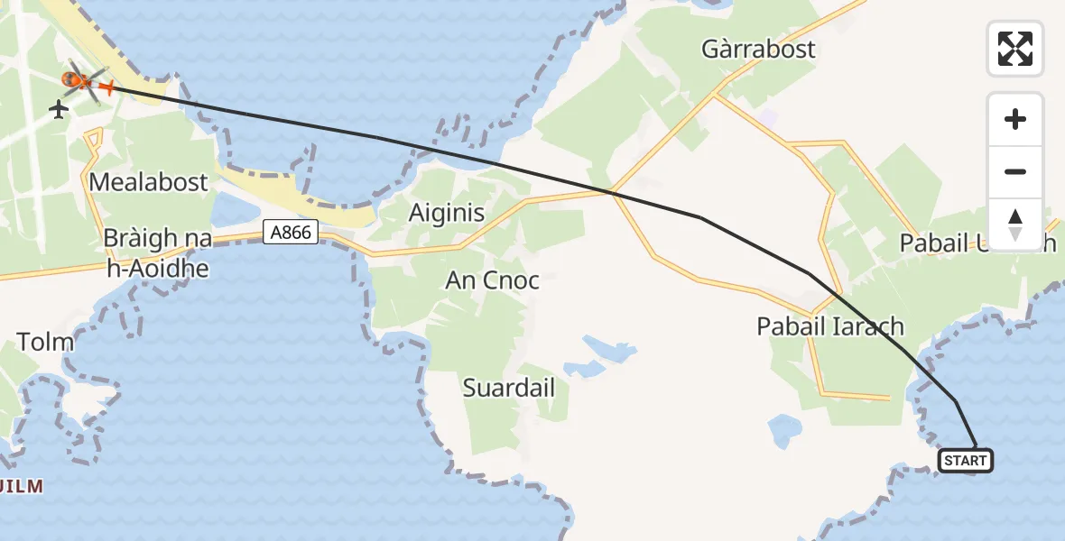 Flight route Coastguard Helicopter Inner Seas - Stornoway Airport, 12 July 2026, 15:12