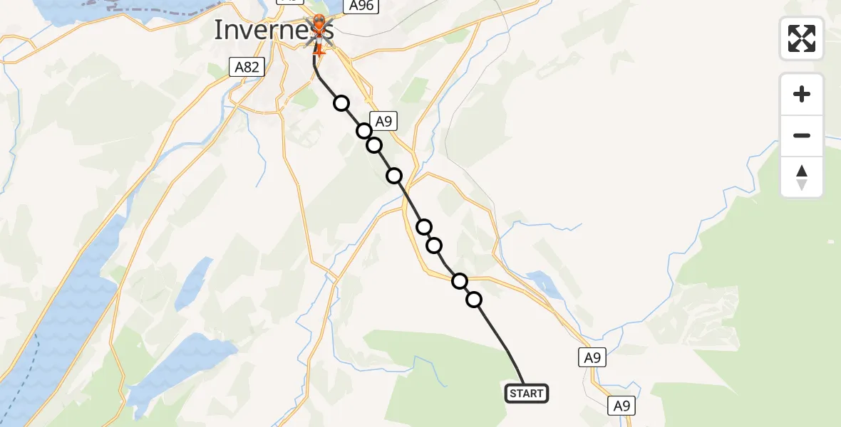 Flight route Coastguard Helicopter Moy - Inverness, 12 July 2026, 15:24