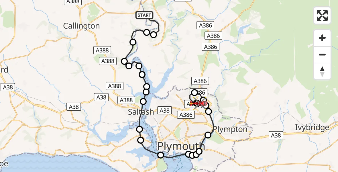 Flight route Air Ambulance Helicopter West Devon - Derriford Hospital, 12 July 2026, 15:24