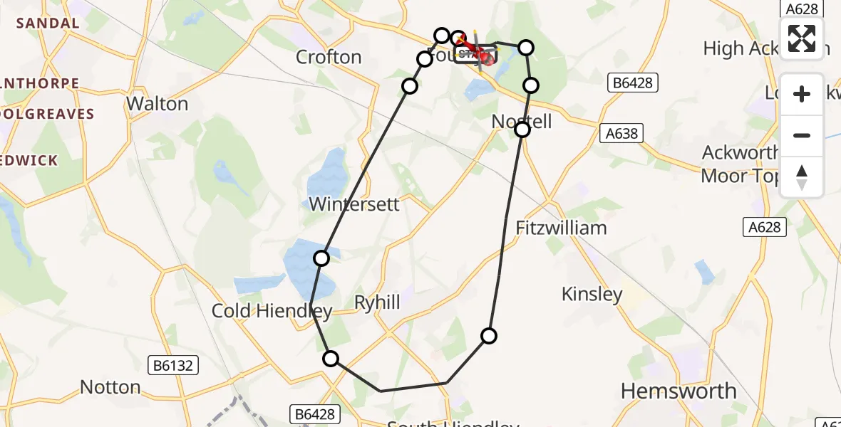 Flight route Air Ambulance Helicopter YAA Nostell Helicopter Port - YAA Nostell Helicopter Port, 12 July 2026, 15:32