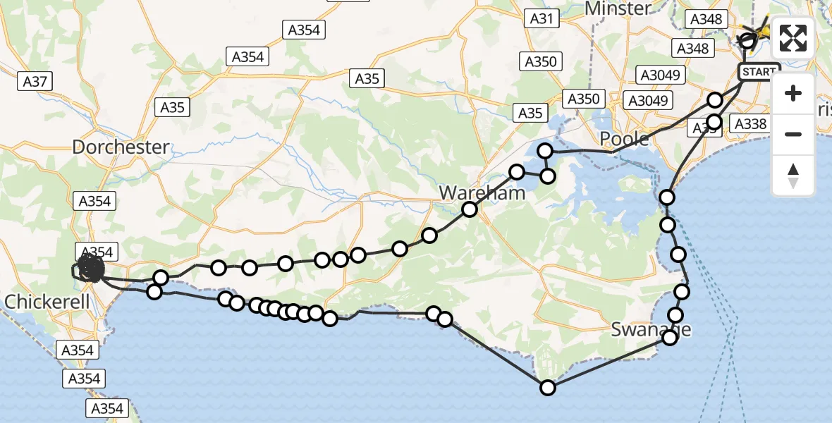 Flight route Police Helicopter Bournemouth - Parley Cross, 12 July 2026, 15:42