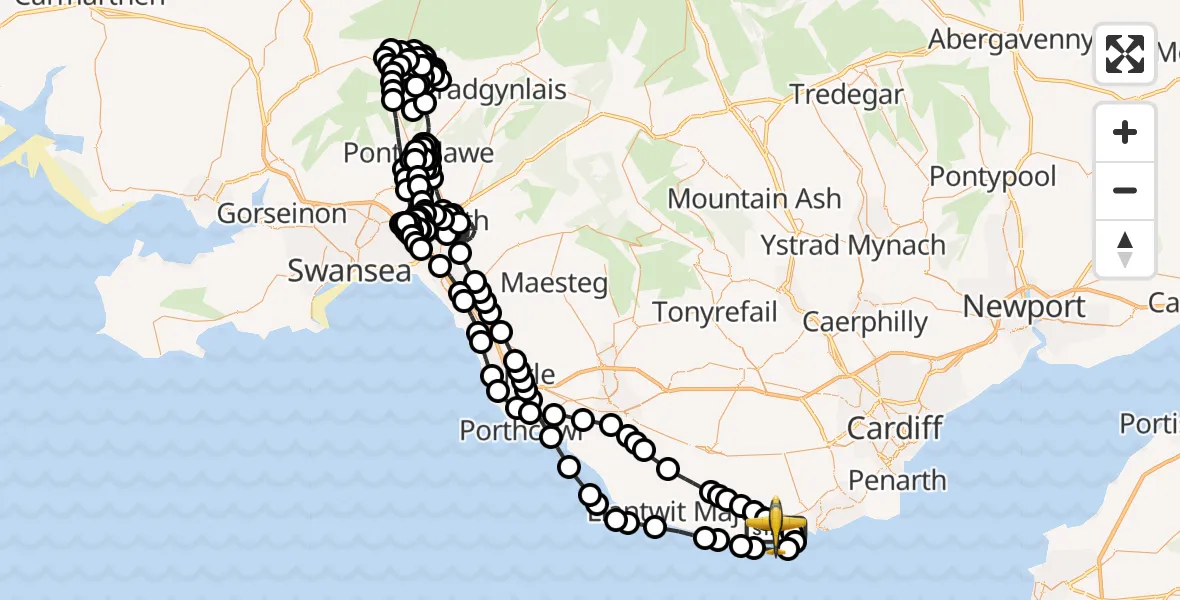 Flight route Police Aircraft Cardiff International Airport - Cardiff International Airport, 12 July 2026, 15:47