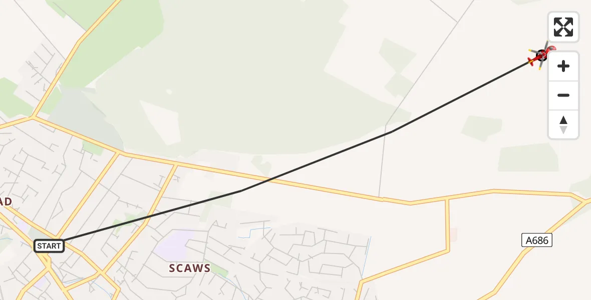 Flight route Air Ambulance Helicopter Penrith - Langwathby, 12 July 2026, 15:53