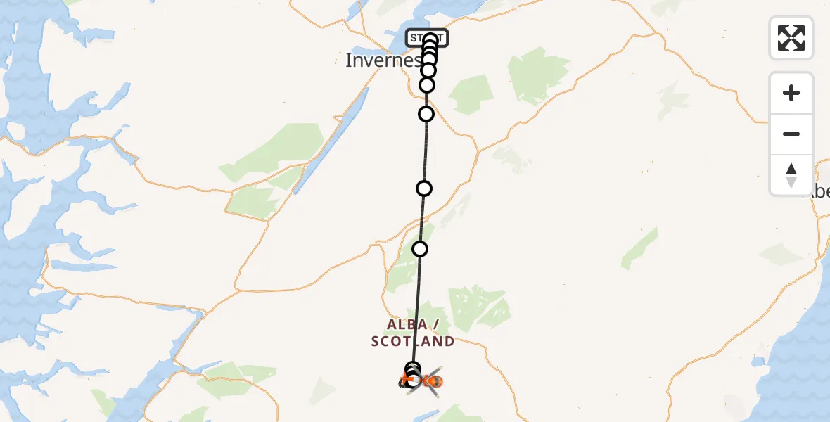 Flight route Coastguard Helicopter Inverness Airport - Perth and Kinross, 12 July 2026, 15:57