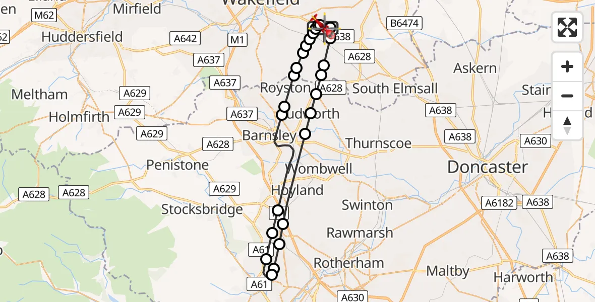 Flight route Air Ambulance Helicopter YAA Nostell Helicopter Port - YAA Nostell Helicopter Port, 12 July 2026, 16:13