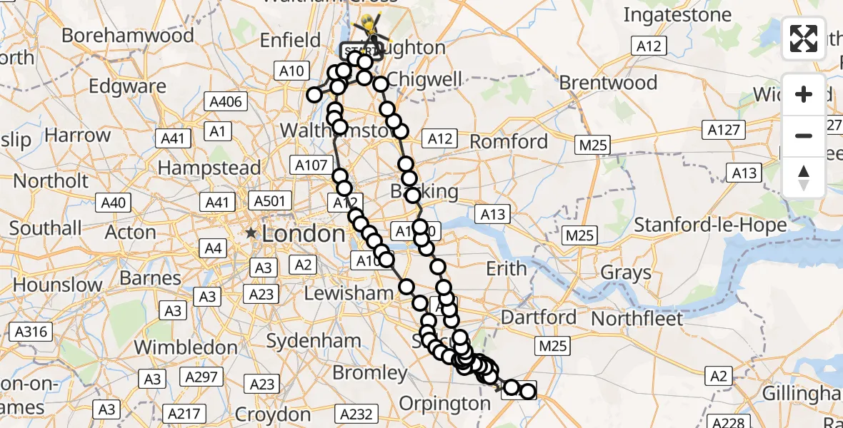 Flight route Police Helicopter Sewardstonebury - Sewardstonebury, 12 July 2026, 16:33