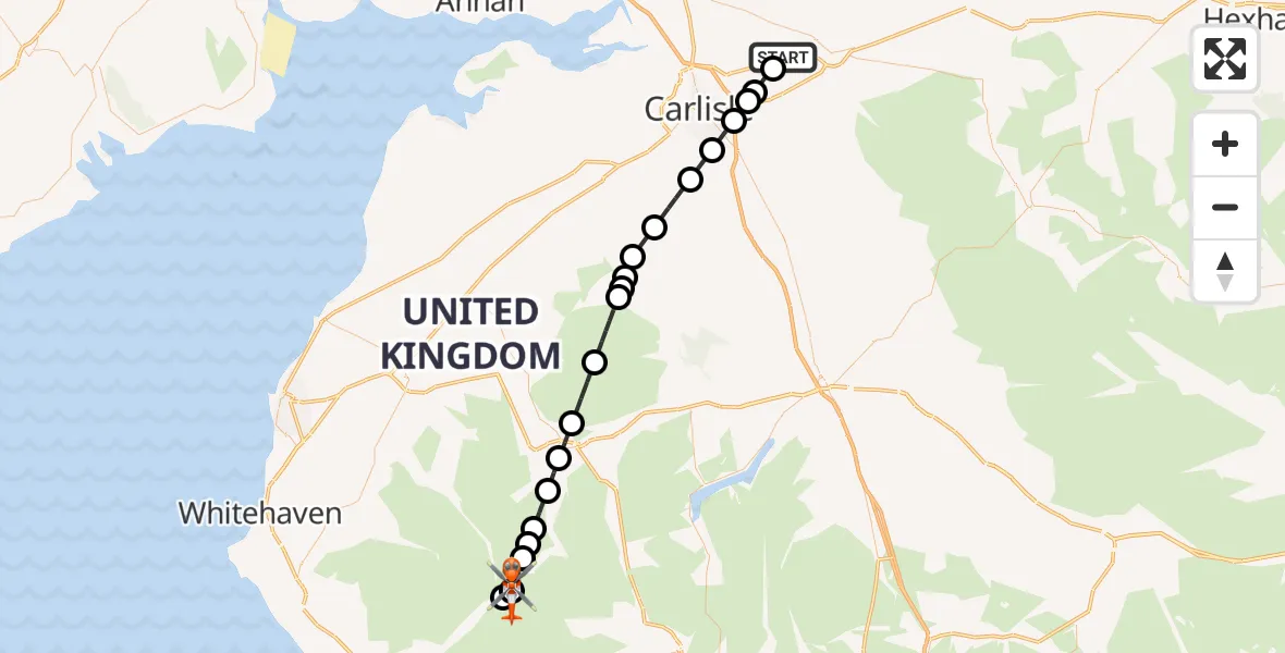 Flight route Coastguard Helicopter Carlisle Lake District Airport - Borrowdale, 12 July 2026, 16:56