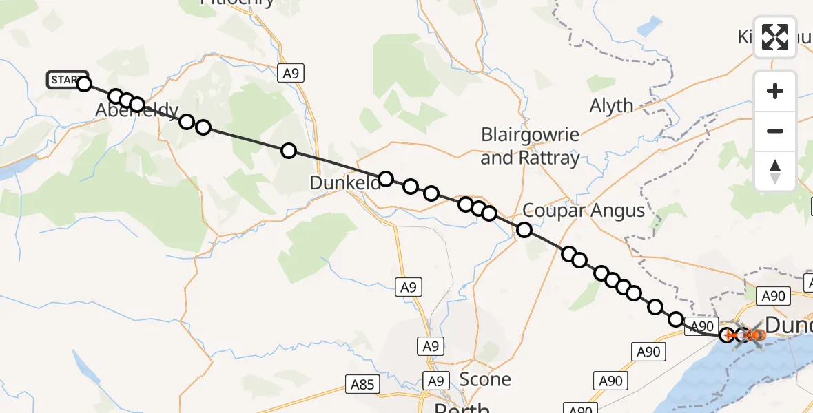 Flight route Coastguard Helicopter Dull - Dundee, 12 July 2026, 17:02