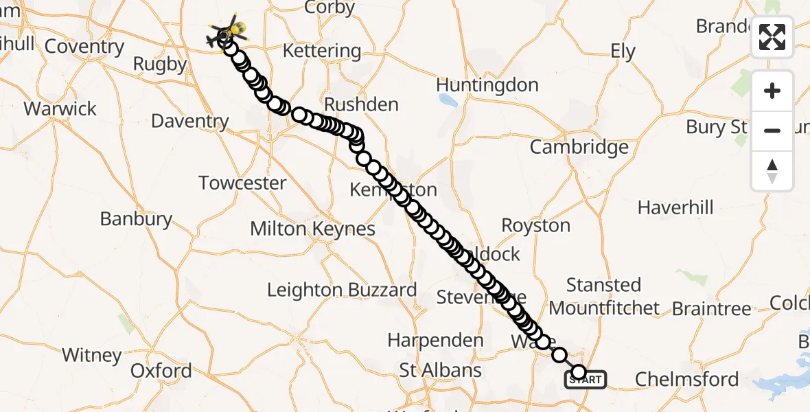 Flight route Police Helicopter North Weald Bassett - Harborough, 12 July 2026, 17:05