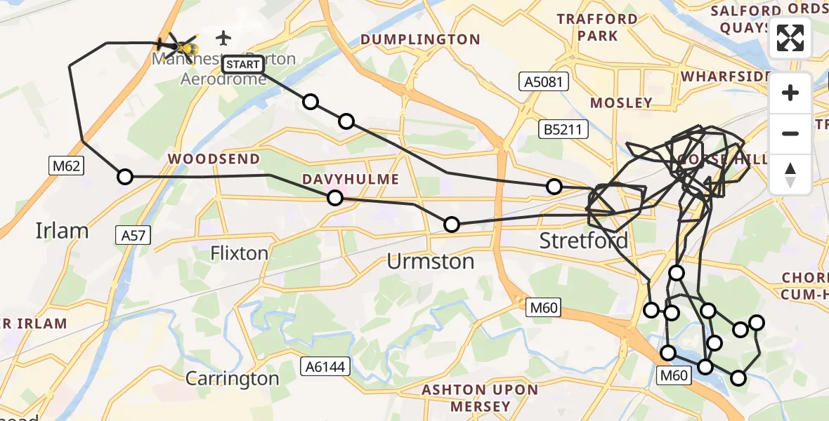 Flight route Police Helicopter Manchester Barton Aerodrome - Irlam, 12 July 2026, 17:11