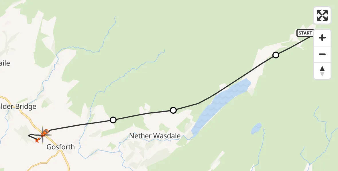 Flight route Coastguard Helicopter Borrowdale - Gosforth, 12 July 2026, 17:16