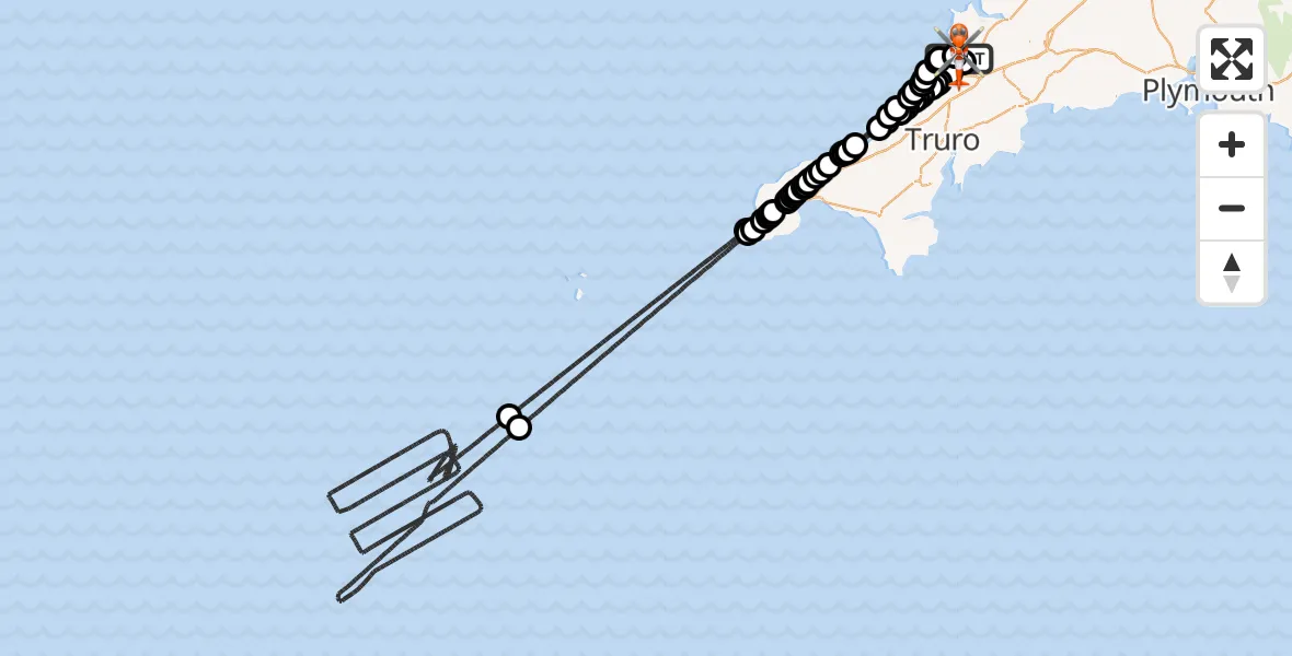 Flight route Coastguard Helicopter Cornwall Airport Newquay - Cornwall Airport Newquay, 12 July 2026, 17:19
