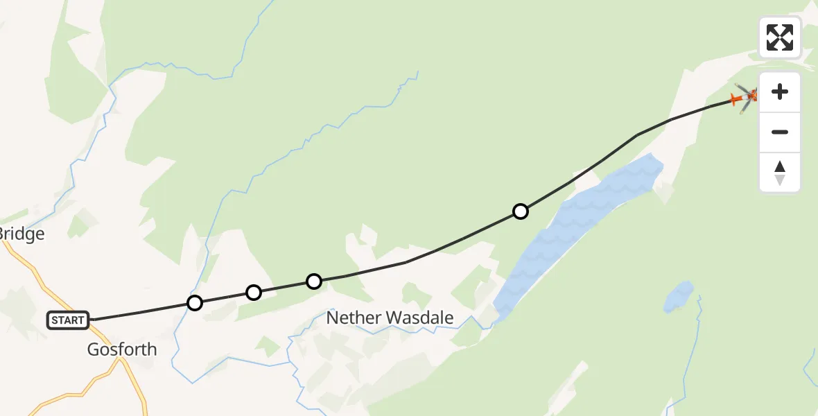 Flight route Coastguard Helicopter Gosforth - Wasdale, 12 July 2026, 17:50