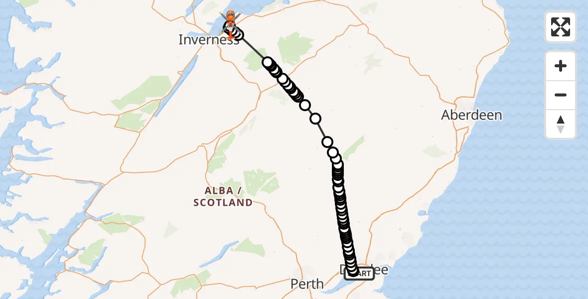 Flight route Coastguard Helicopter North Sea - Inverness Airport, 12 July 2026, 17:56