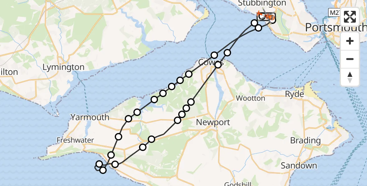 Flight route Coastguard Helicopter Solent Airport - Solent Airport, 12 July 2026, 18:19