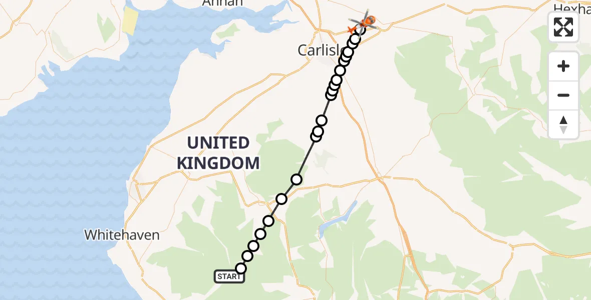 Flight route Coastguard Helicopter Wasdale - Carlisle Lake District Airport, 12 July 2026, 18:35