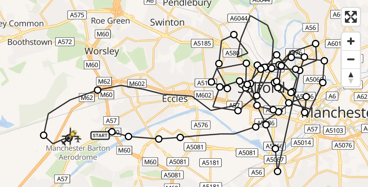 Flight route Police Helicopter Manchester Barton Aerodrome - Manchester Barton Aerodrome, 12 July 2026, 18:48