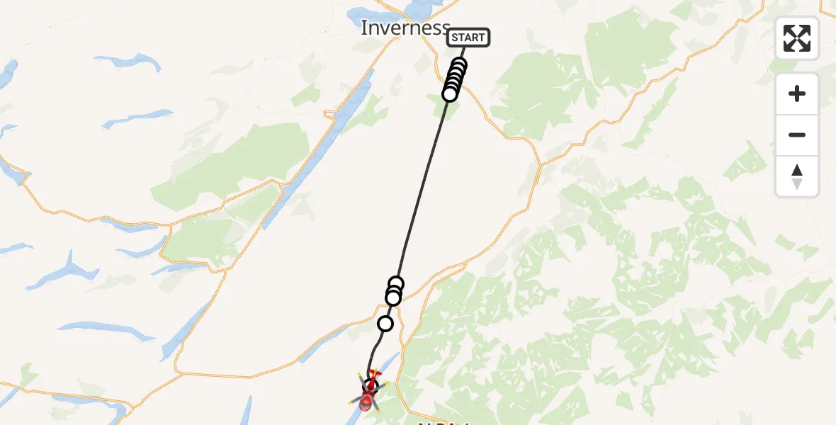 Flight route Air Ambulance Helicopter Highland - Highland, 12 July 2026, 19:12