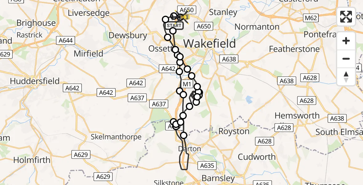 Flight route Police Helicopter East Ardsley - East Ardsley, 12 July 2026, 19:19
