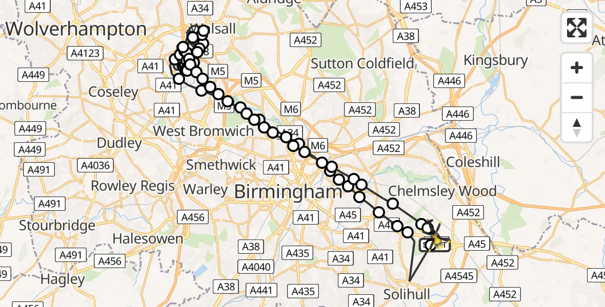 Flight route Police Helicopter Birmingham Airport - Birmingham Airport, 12 July 2026, 19:21