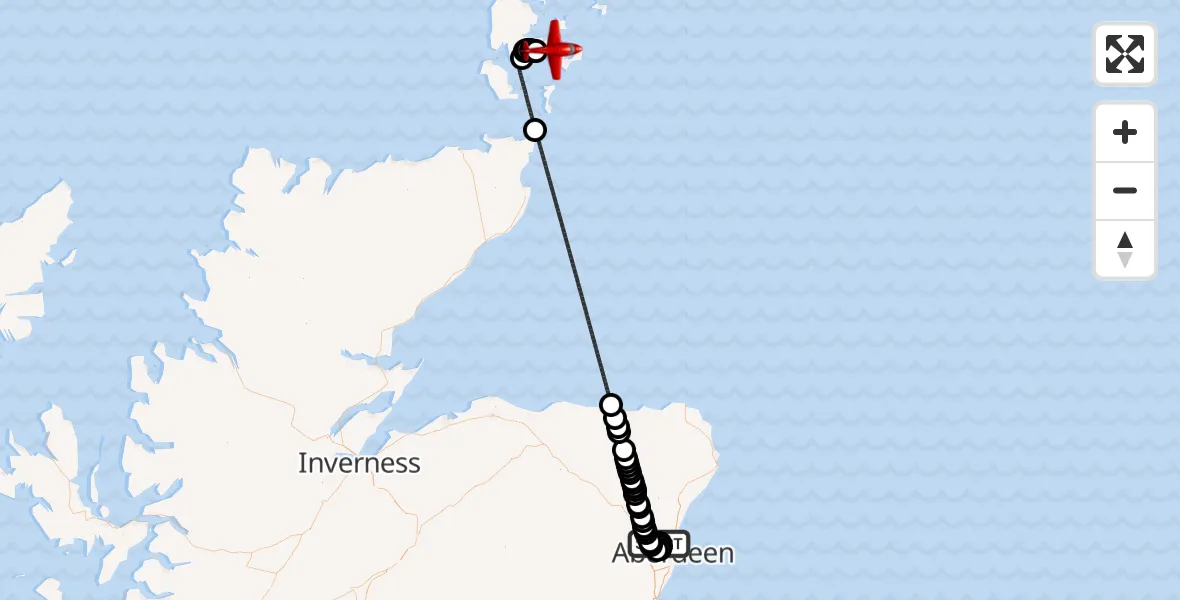 Flight route Air Ambulance Aircraft Aberdeen International Airport - Kirkwall, 12 July 2026, 19:32