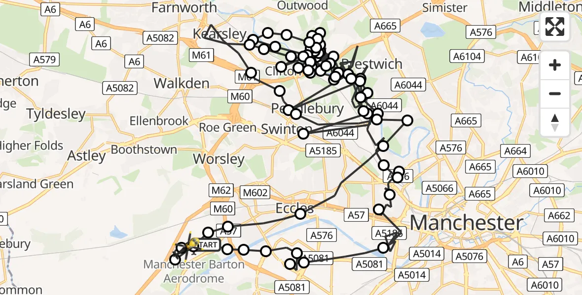 Flight route Police Helicopter Manchester Barton Aerodrome - Manchester Barton Aerodrome, 12 July 2026, 19:41