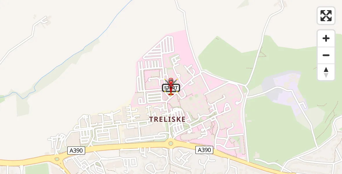 Flight route Air Ambulance Helicopter Treliske Hospital - Treliske Hospital, 12 July 2026, 20:37