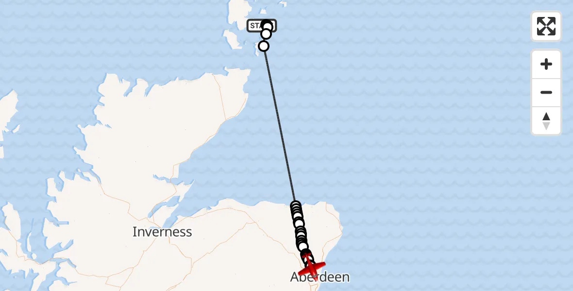 Flight route Air Ambulance Aircraft Tankerness - Dyce and Stoneywood, 12 July 2026, 20:45