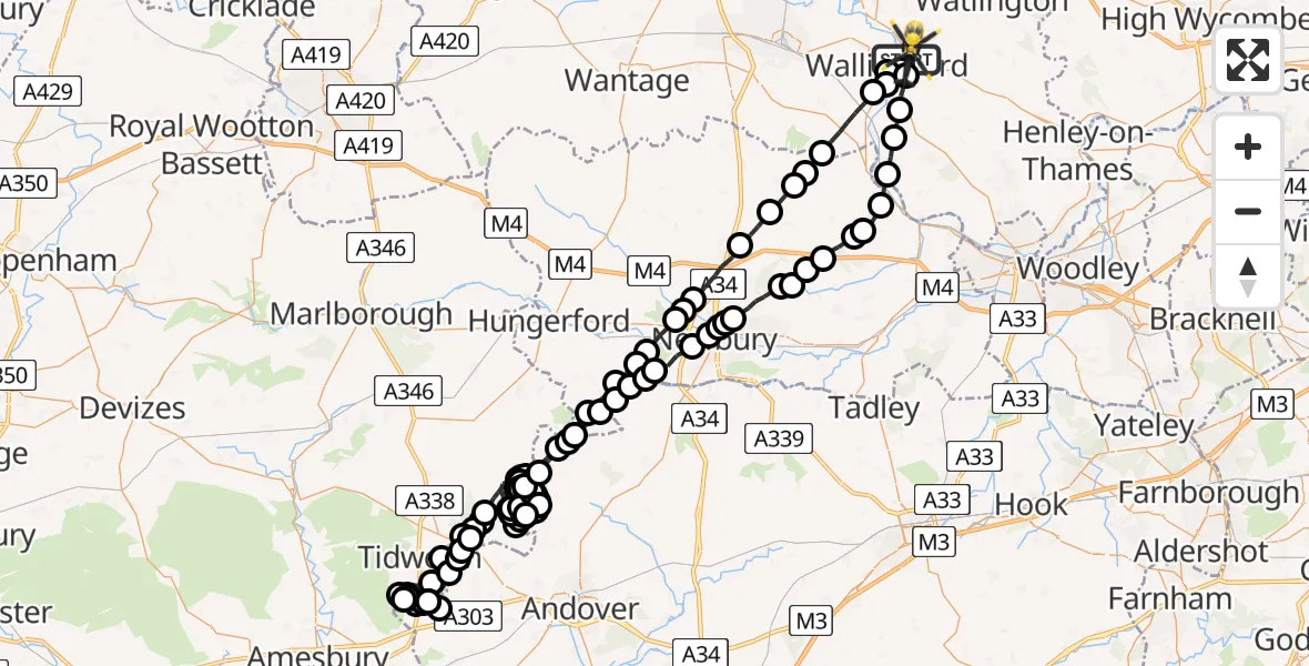 Flight route Police Helicopter RAF Benson - Crowmarsh Gifford, 12 July 2026, 21:54