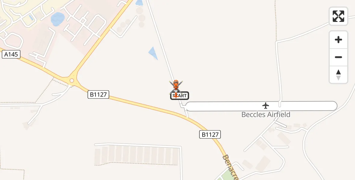 Flight route Coastguard Helicopter Beccles Airfield - Beccles Airfield, 12 July 2026, 22:10