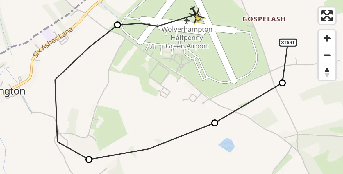 Flight route Police Helicopter Wolverhampton Halfpenny Green Airport - Wolverhampton Halfpenny Green Airport, 12 July 2026, 22:44