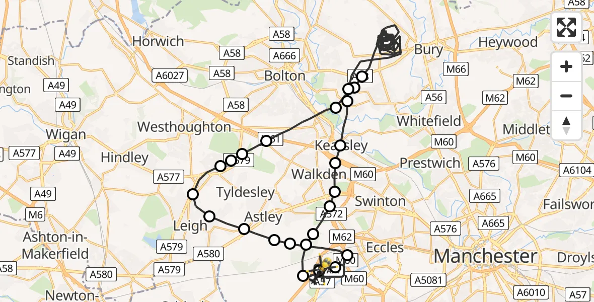 Flight route Police Helicopter Manchester Barton Aerodrome - Manchester Barton Aerodrome, 12 July 2026, 23:44