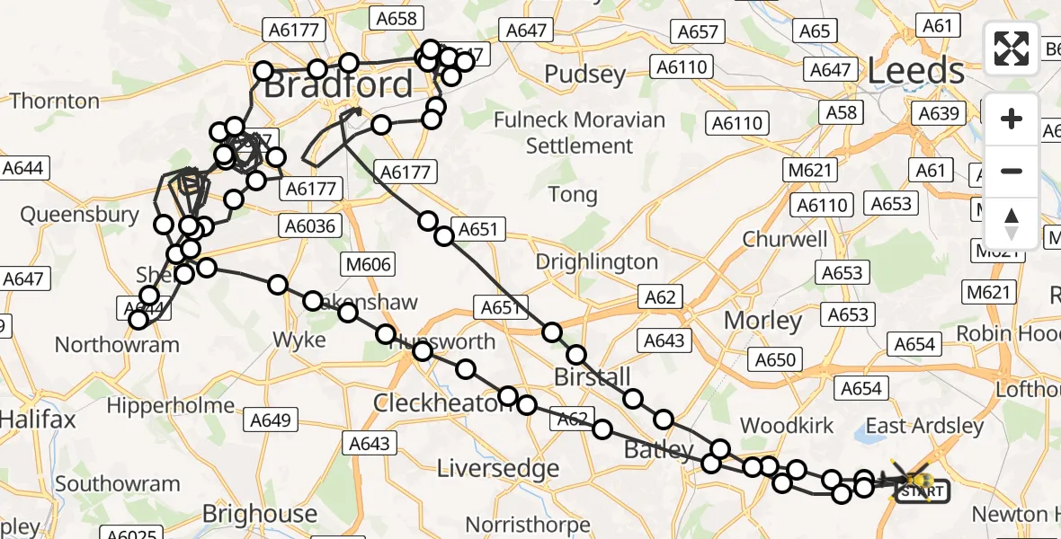 Flight route Police Helicopter East Ardsley - East Ardsley, 13 July 2026, 00:57