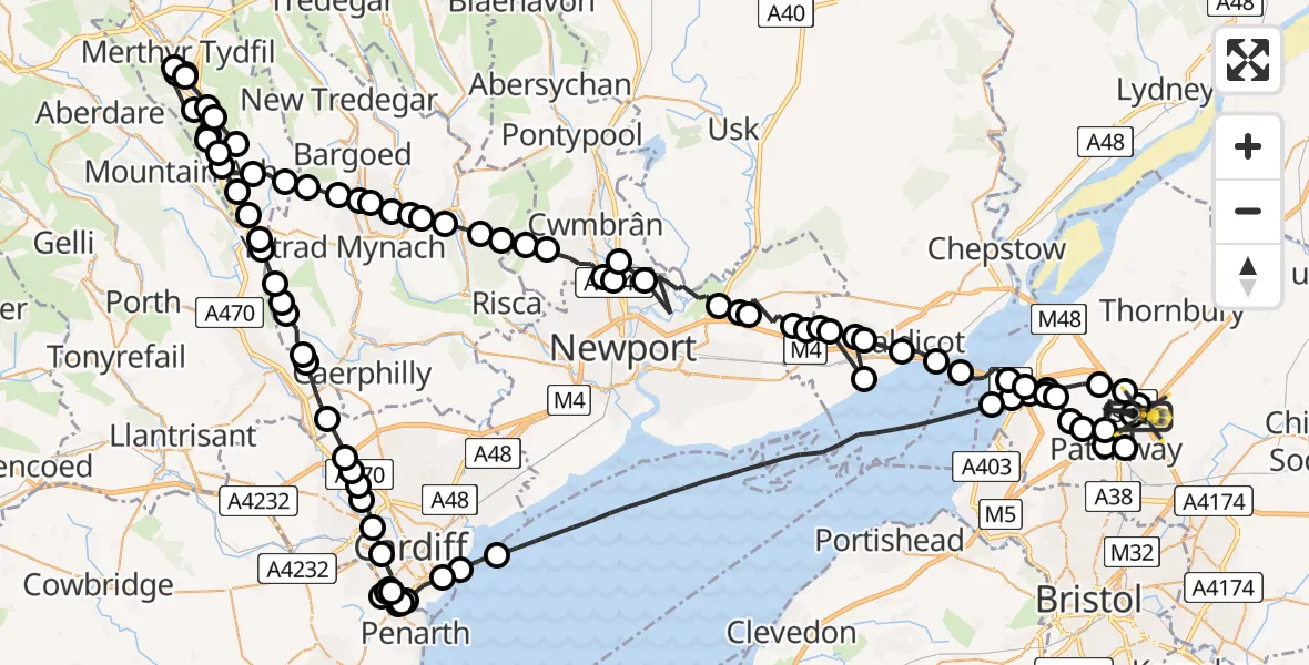 Flight route Police Helicopter Almondsbury Helicopter Base - Almondsbury Helicopter Base, 13 July 2026, 01:05