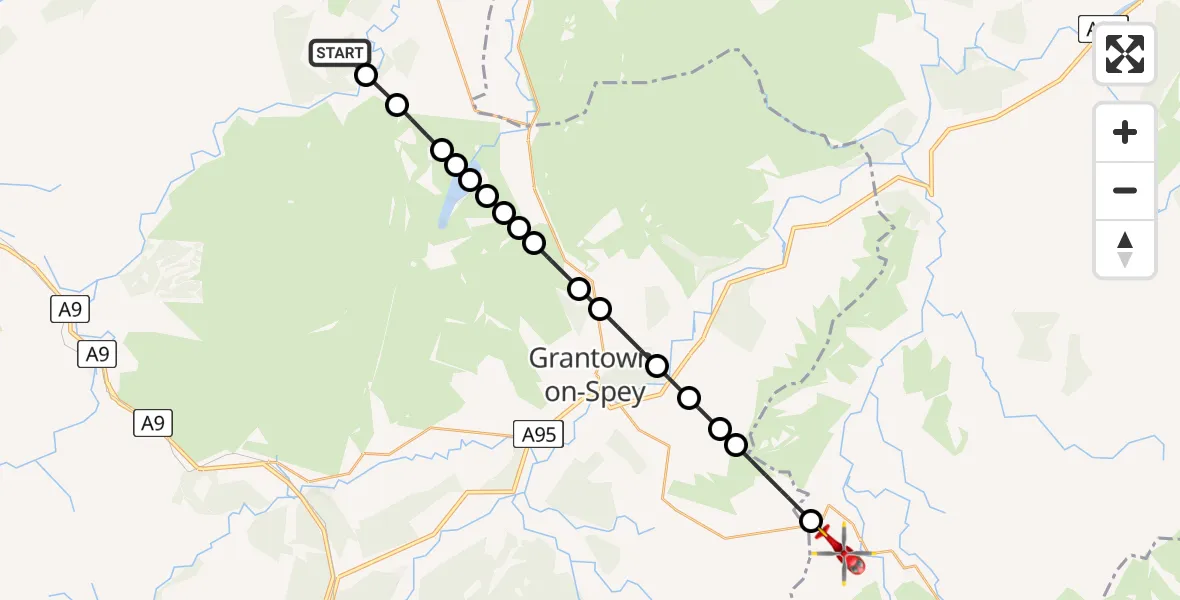 Flight route Air Ambulance Helicopter Highland - Moray, 13 July 2026, 01:39