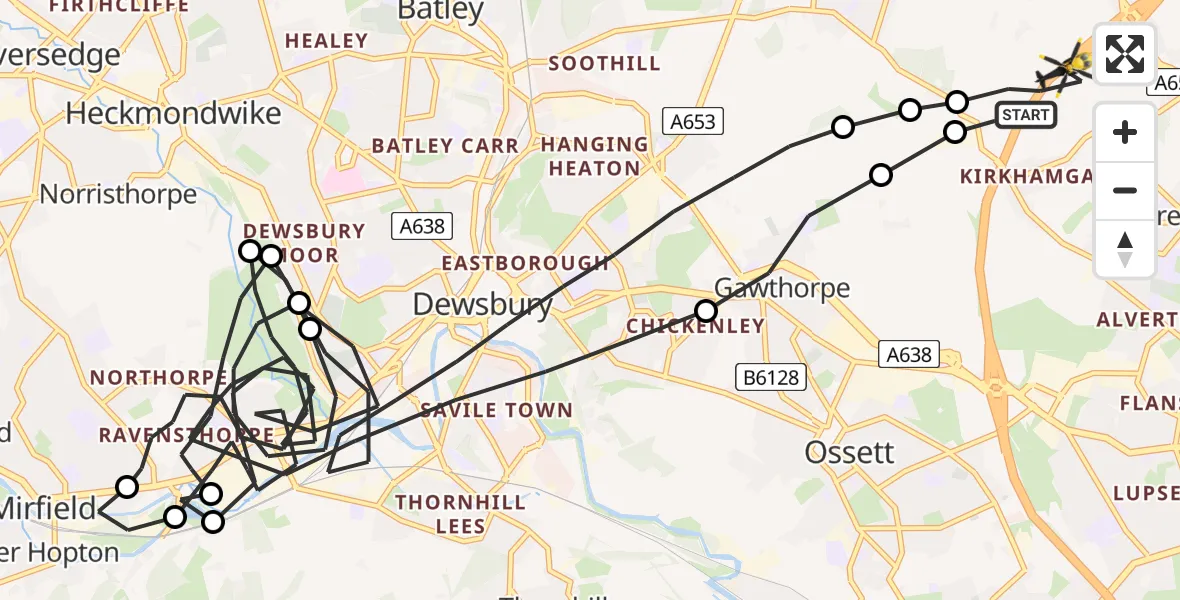 Flight route Police Helicopter East Ardsley - East Ardsley, 13 July 2026, 02:17