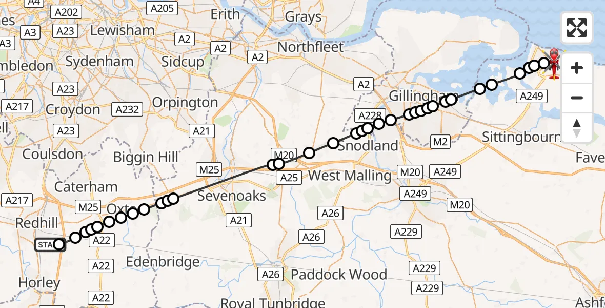 Flight route Air Ambulance Helicopter Redhill Aerodrome - Halfway, 13 July 2026, 03:30