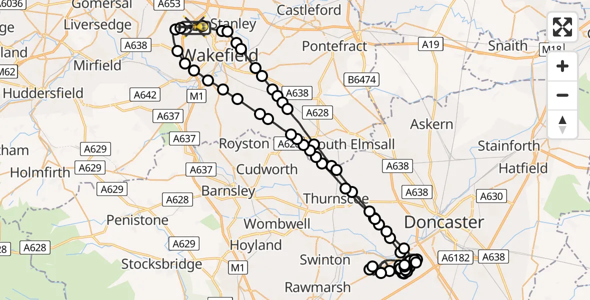 Flight route Police Helicopter East Ardsley - East Ardsley, 13 July 2026, 05:02