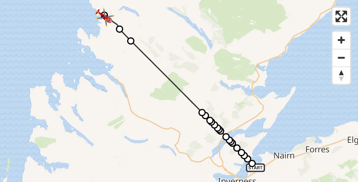 Flight route Air Ambulance Helicopter Inverness - Lochinver, 13 July 2026, 05:36