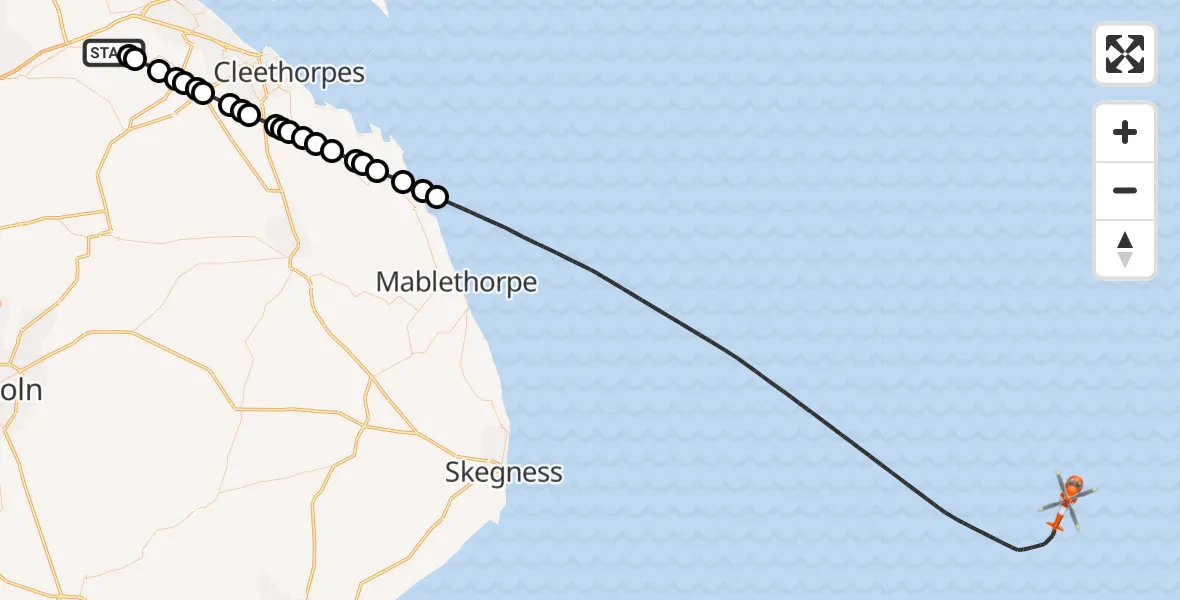 Flight route Coastguard Helicopter Kirmington - North Sea, 13 July 2026, 06:32