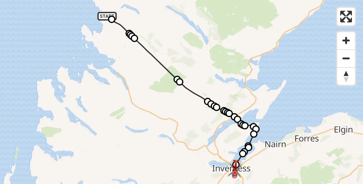 Flight route Air Ambulance Helicopter Lochinver - Inverness, 13 July 2026, 06:38