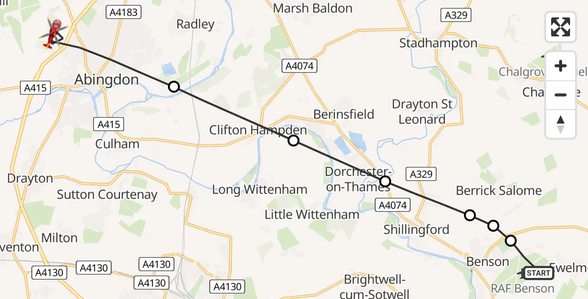 Flight route Air Ambulance Helicopter RAF Benson - Abingdon, 13 July 2026, 06:53
