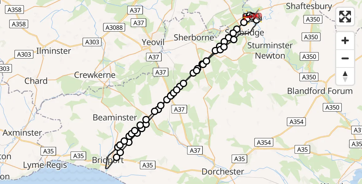 Flight route Air Ambulance Helicopter Henstridge Airfield - Henstridge Airfield, 13 July 2026, 07:18