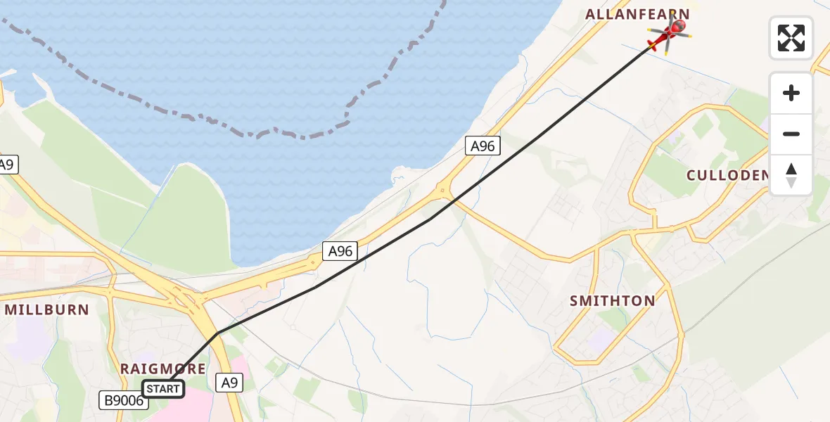 Flight route Air Ambulance Helicopter Inverness - Inverness, 13 July 2026, 07:37
